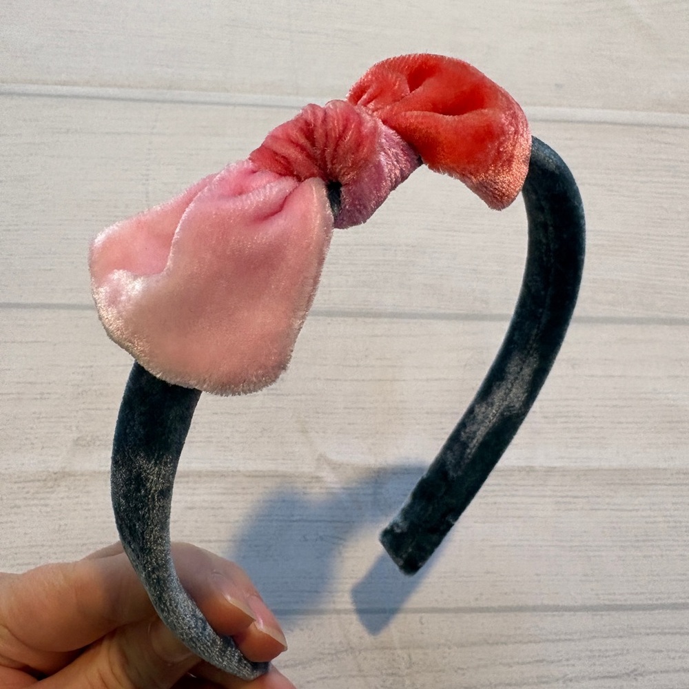 Velvet Pink and Red Bow Headband